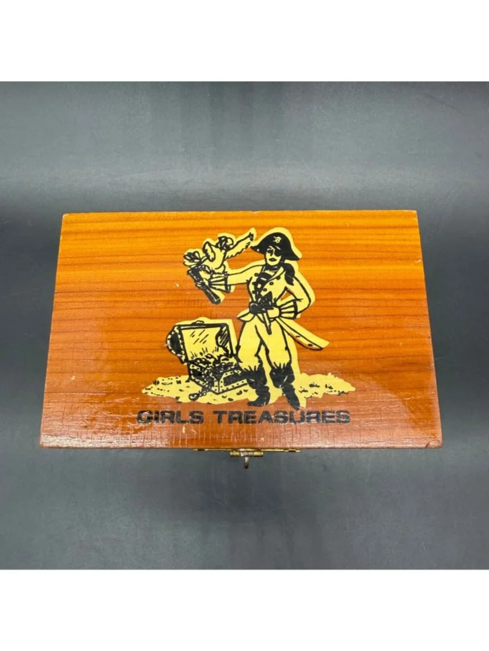 Vintage Wooden Jewelry Box Girls Treasures Pirate Retro Trinket Storage Chest
